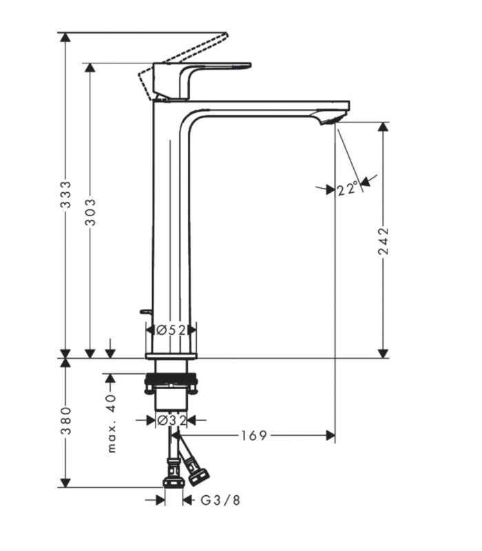 Bateria umywalkowa Hansgrohe Rebris E 240 CoolStart do mis umywalkowych z kompletem odpływowym chrom 1 szt.