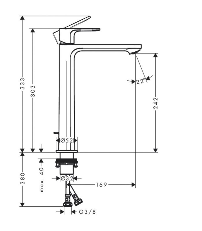 Bateria umywalkowa Hansgrohe Rebris S 240 CoolStart do mis umywalkowych z kompletem odpływowym czarny mat 1 szt.