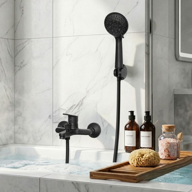 Bateria wannowo-prysznicowa Yoka Home ASTAT ścienna czarna mat 5-funkcyjna słuchawka - 1 szt.
