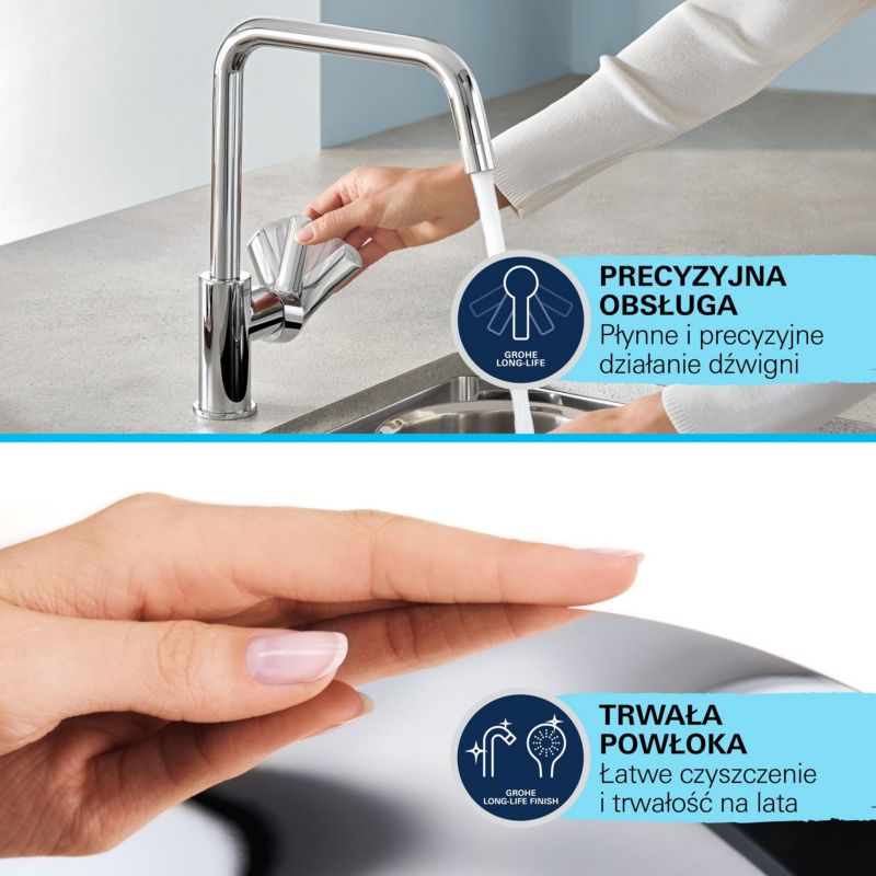 Baterie Grohe Start Loop s výsuvnou hubicí.