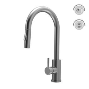 Bateria zlewozmywakowa Milo Tira z wyciąganą wylewką tytan