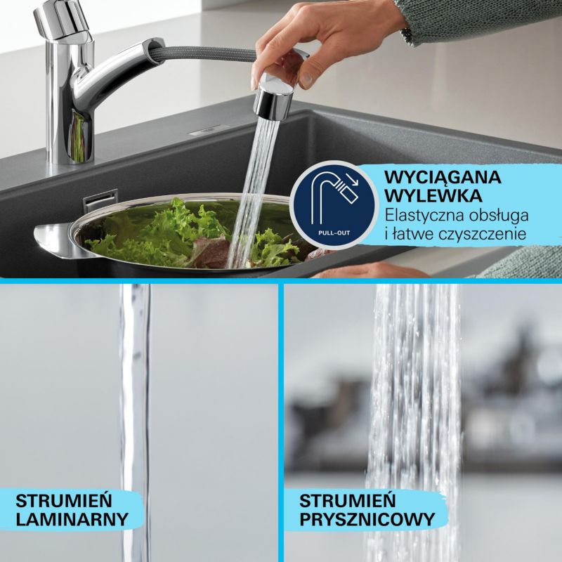 Bateria zlewozmywakowa Start OHM z wyciąganą wylewką chrom