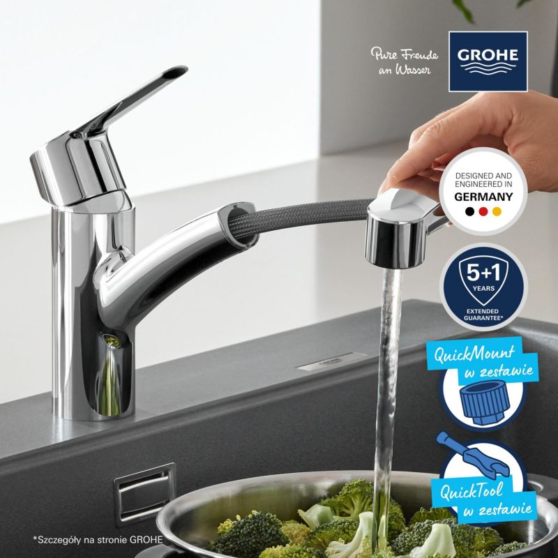 Bateria zlewozmywakowa Start OHM z wyciąganą wylewką chrom