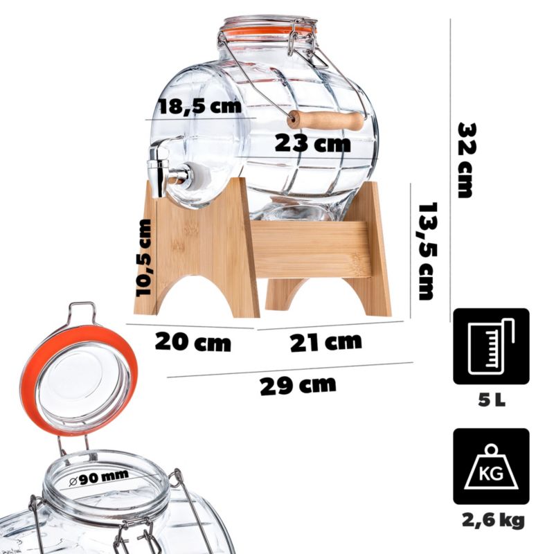 Beczułka do piwa KADAX i zimnych napojów z korkiem 5L 1 szt.