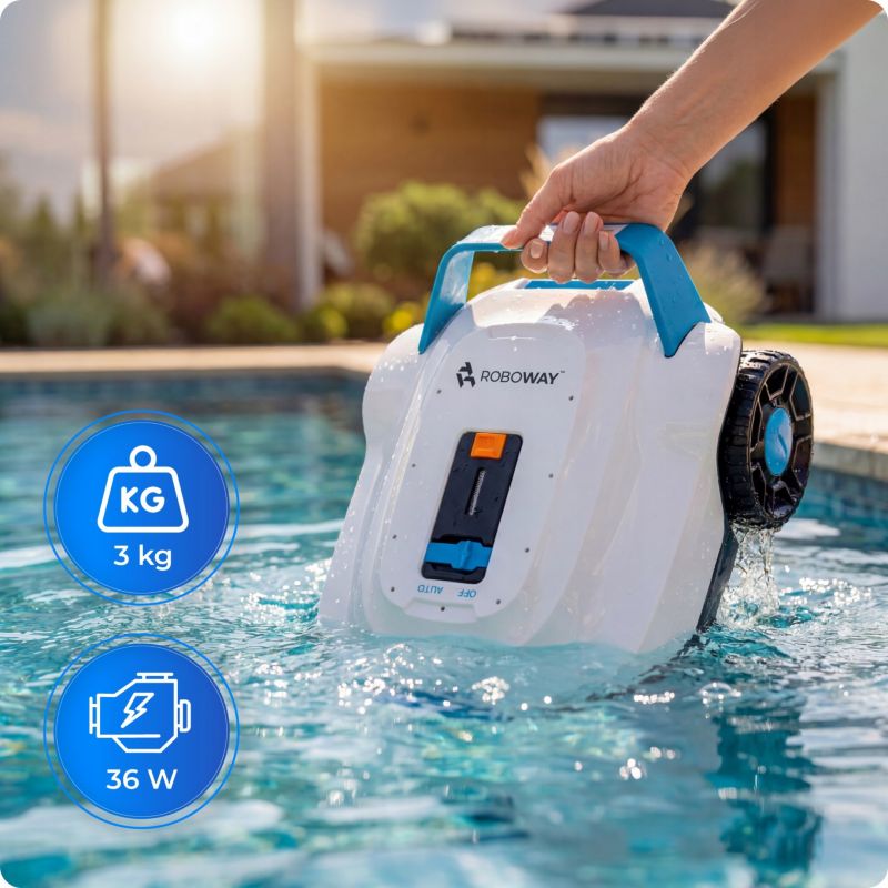 Bezprzewodowy robot do czyszczenia basenu ROBOWAY automatyczny odkurzacz 60 m² IP68 2h pracy 1szt.