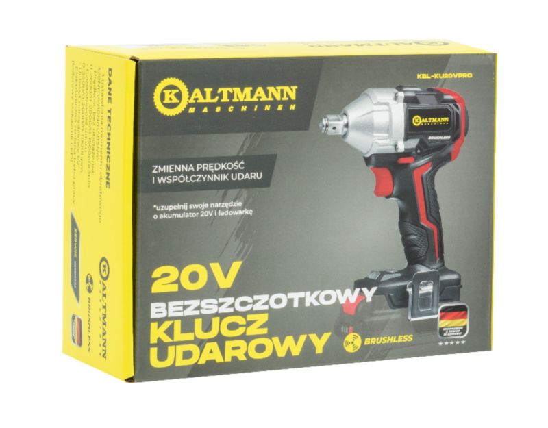Bezszczotkowy Klucz Udarowy Kaltmann KBL-KU20V PRO 20 V 350 Nm Uchwyt 1/2 cala (samo urządzenie) 1 szt.