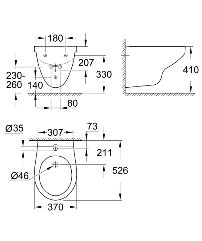 Bidet wiszący Grohe Bau Ceramic biały 526x370 mm z przelewem ceramika 1 szt.