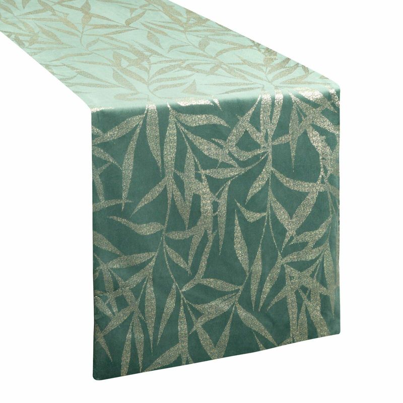 Bieżnik BLINK 15 Eurofirany 35 x 180 cm welwetowy zielono złoty z wzorem liści 1 szt.
