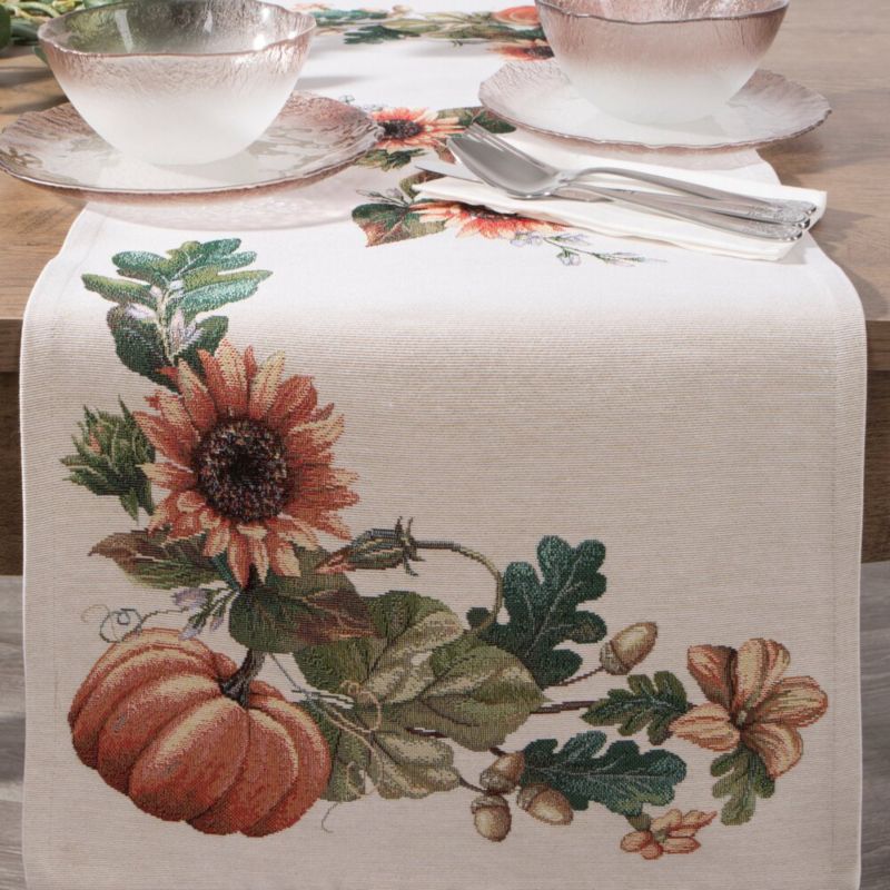 Bieżnik gobelinowy 1220/NAT Eurofirany 45 x 140 cm kramowo pomarańczowy zdobiony motywem słoneczników i dyń 1 szt.
