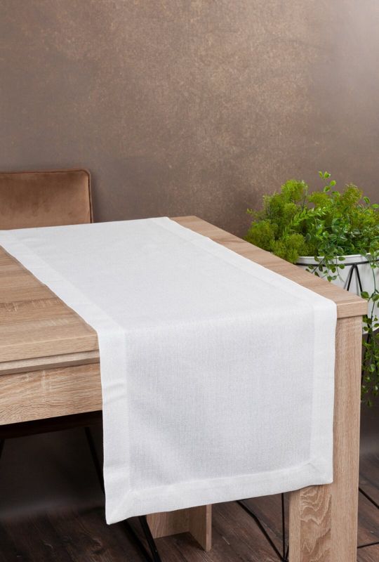 Bieżnik STELLA 2 Eurofirany 40 x 140 cm biały o strukturze płótna z podwójną listwą 1 szt.