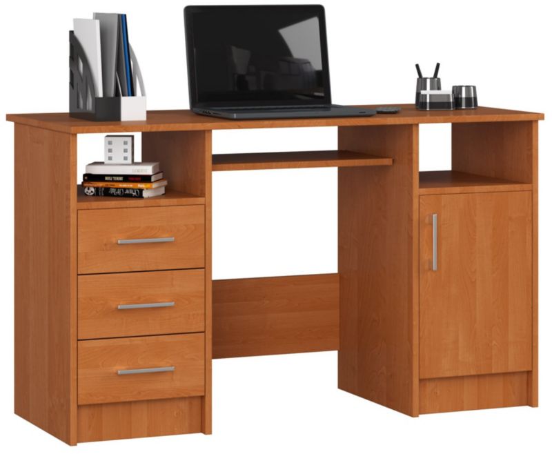 Biurko Akord Ana Olcha 124 cm biurko komputerowe 1 drzwi 3 szuflady kolor Olcha mat 5 półek 124x52x74 cm 1 szt.