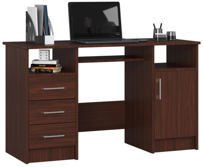 Biurko Akord Ana Wenge 124 cm biurko komputerowe 1 drzwi 3 szuflady kolor Wenge mat5 półek 124x52x74 cm 1 szt.
