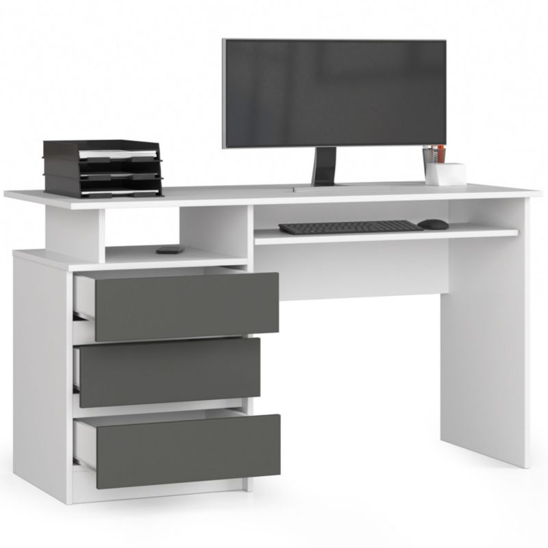 Biurko Akord CLP Białe 135 cm 3 szuflady kolor Grafit Szary mat 2 półki 135x60x77 cm 1 szt.