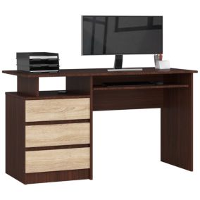 Biurko Akord CLP Wenge 135 cm 3 szuflady kolor Dąb Sonoma mat 2 półki 135x60x77 cm 1 szt.