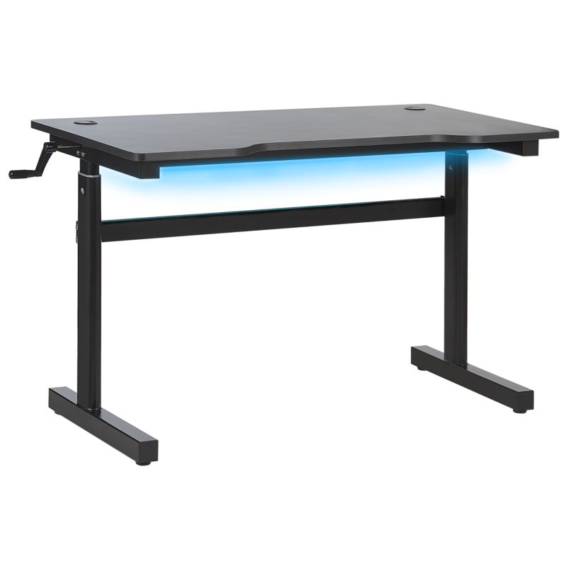 Biurko gamingowe regulowane manualnie Durbin 120 cm 60 cm RGB LED Czarny 1 szt.