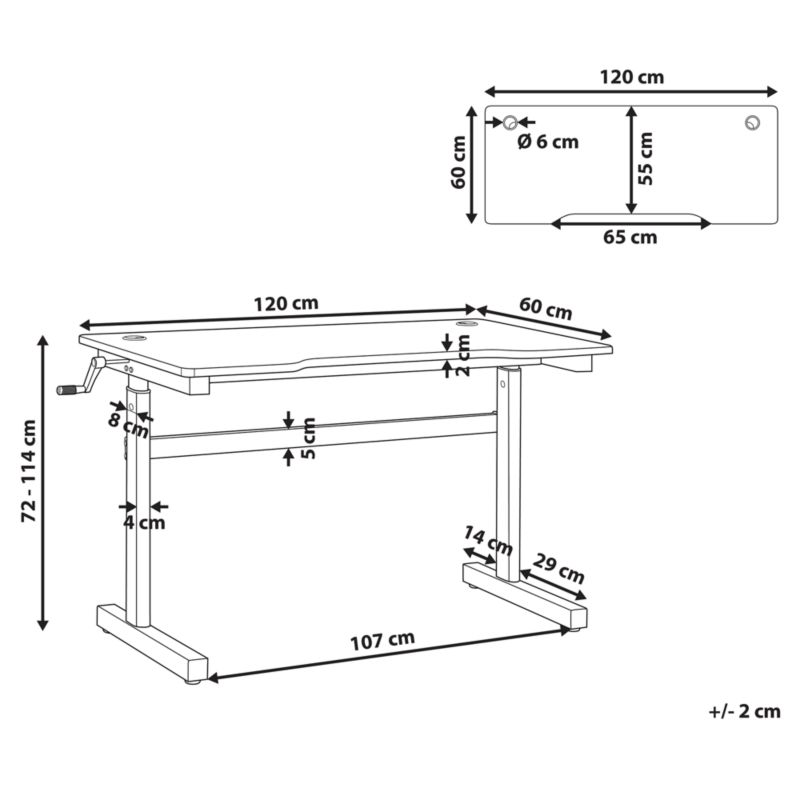 Biurko gamingowe regulowane manualnie Durbin Czarny 120 cm 60 cm RGB LED 1 szt.