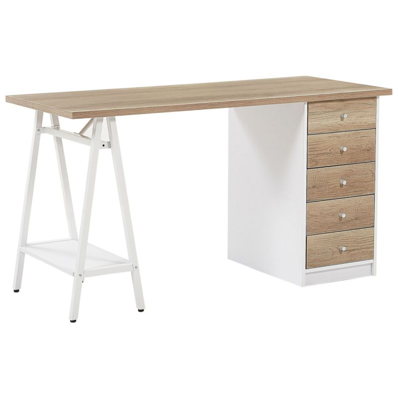 Biurko Heber 140 cm 60 cm z szufladami Brązowy/ biały 1 szt.