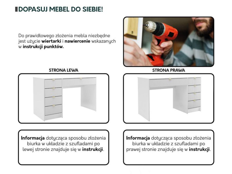 Biurko i toaletka MIRJAN 24 Tireno biały velvet 1 szt.
