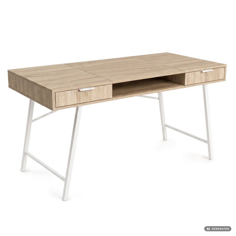 Biurko industrialne komputerowe AKORD Dąb Sonoma ARDEN 120 cm 2 szuflady 1 półka Białe nogi 1 szt.
