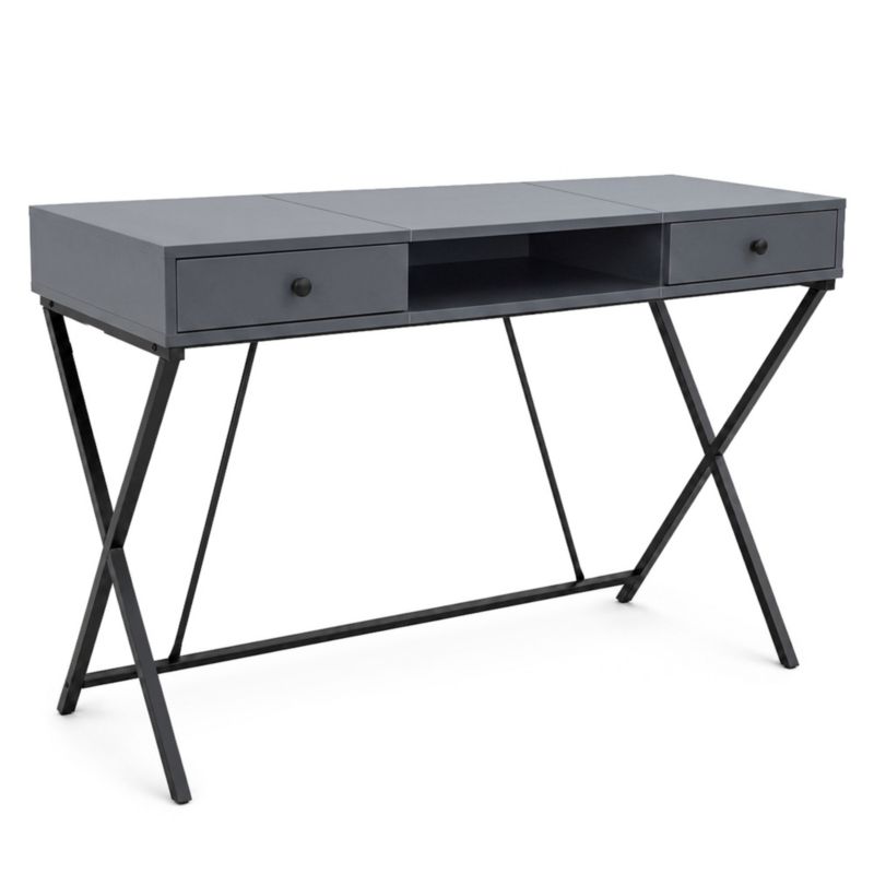 Biurko industrialne komputerowe AKORD Grafit CROSSLINE 120 cm 2 szuflady 1 półka Czarne nogi 1 szt.