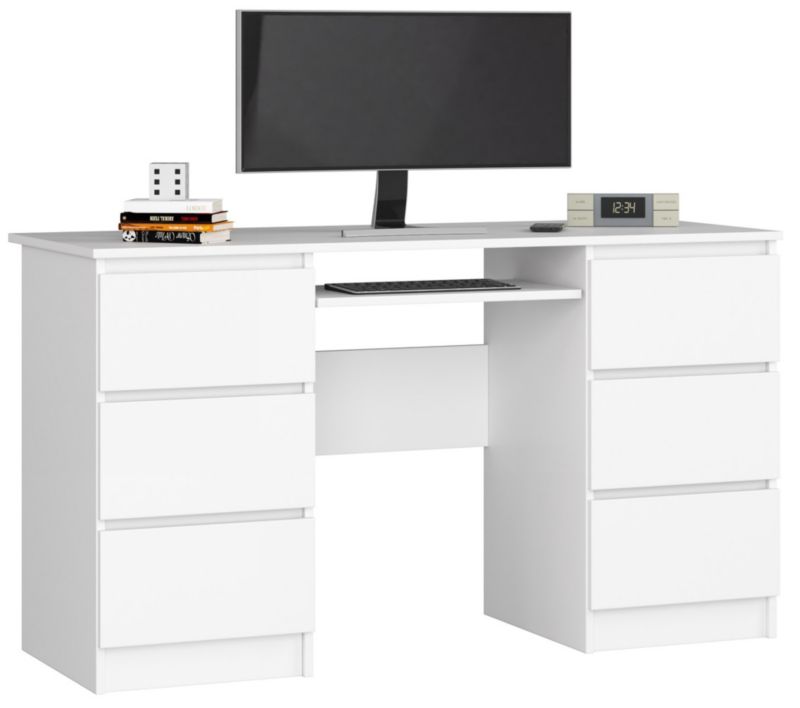 Akord A11 bílý počítačový stůl 135 cm 6 zásuvek matná bílá 135x50x77 cm 1 ks.