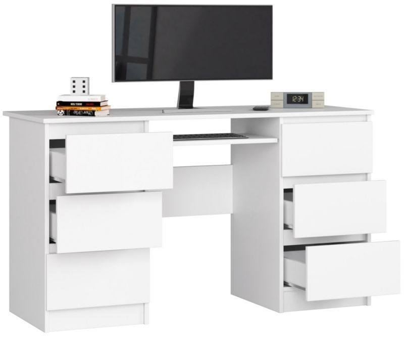 Akord A11 bílý počítačový stůl 135 cm 6 zásuvek matná bílá 135x50x77 cm 1 ks.