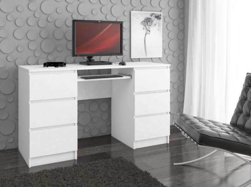 Akord A11 bílý počítačový stůl 135 cm 6 zásuvek matná bílá 135x50x77 cm 1 ks.