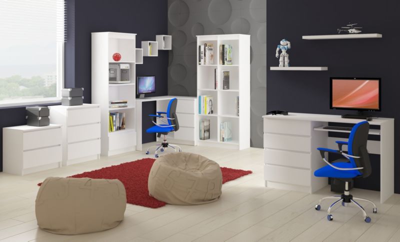 Akord A11 bílý počítačový stůl 135 cm 6 zásuvek matná bílá 135x50x77 cm 1 ks.