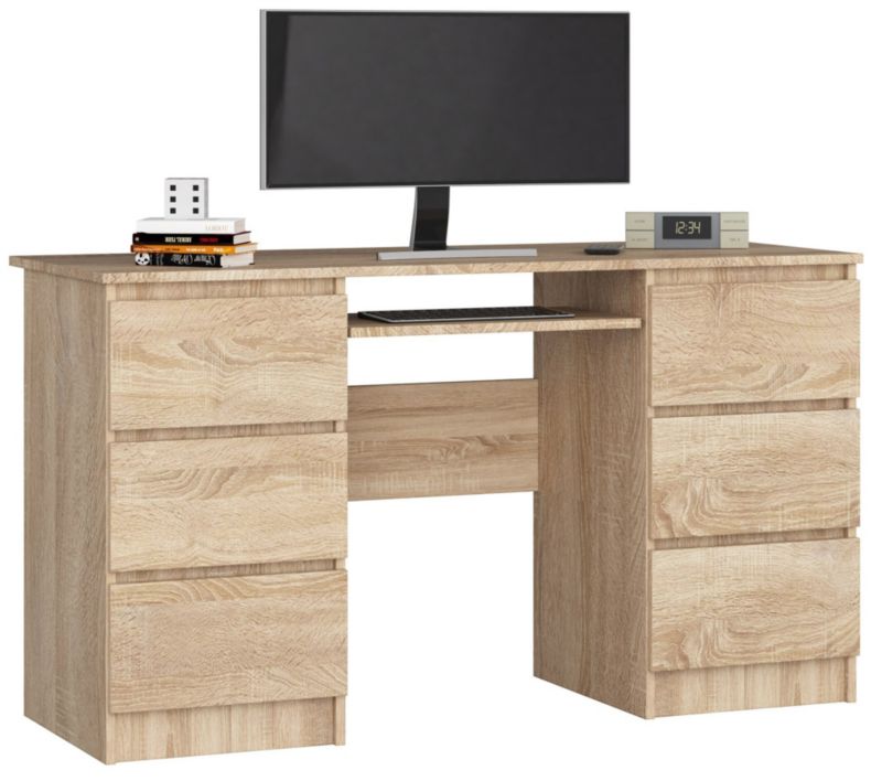 Počítačový stůl Akord A11 Dub Sonoma 135 cm 6 zásuvek Dub Sonoma matný 135x50x77 cm 1 ks.