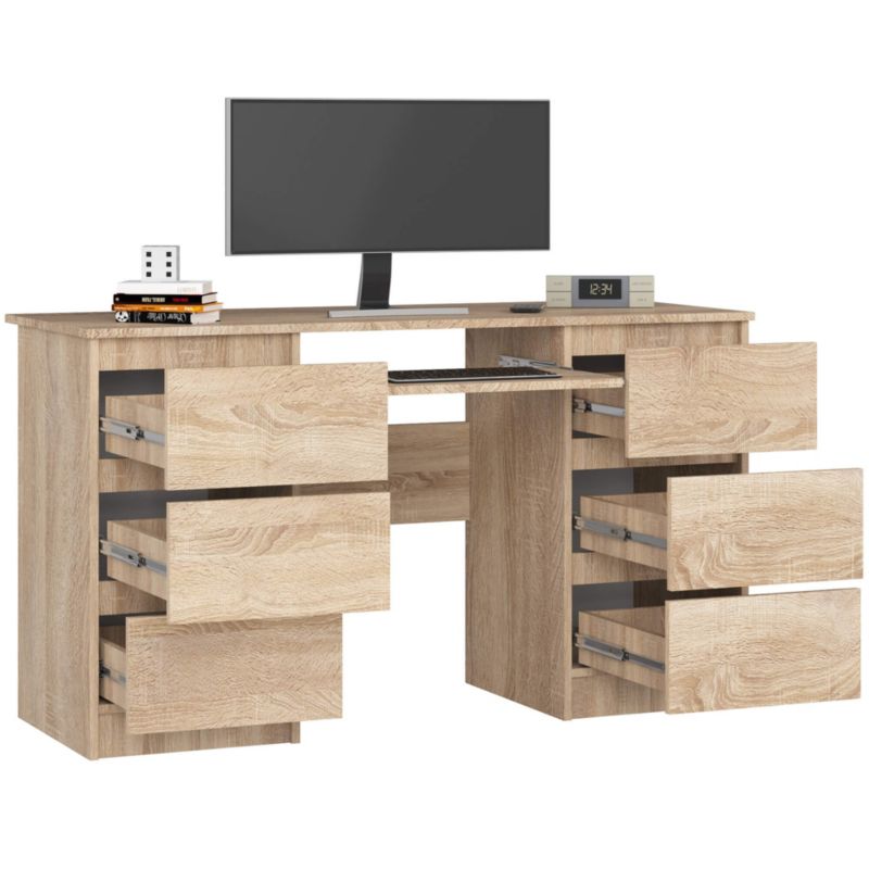 Počítačový stůl Akord A11 Dub Sonoma 135 cm 6 zásuvek Dub Sonoma matný 135x50x77 cm 1 ks.