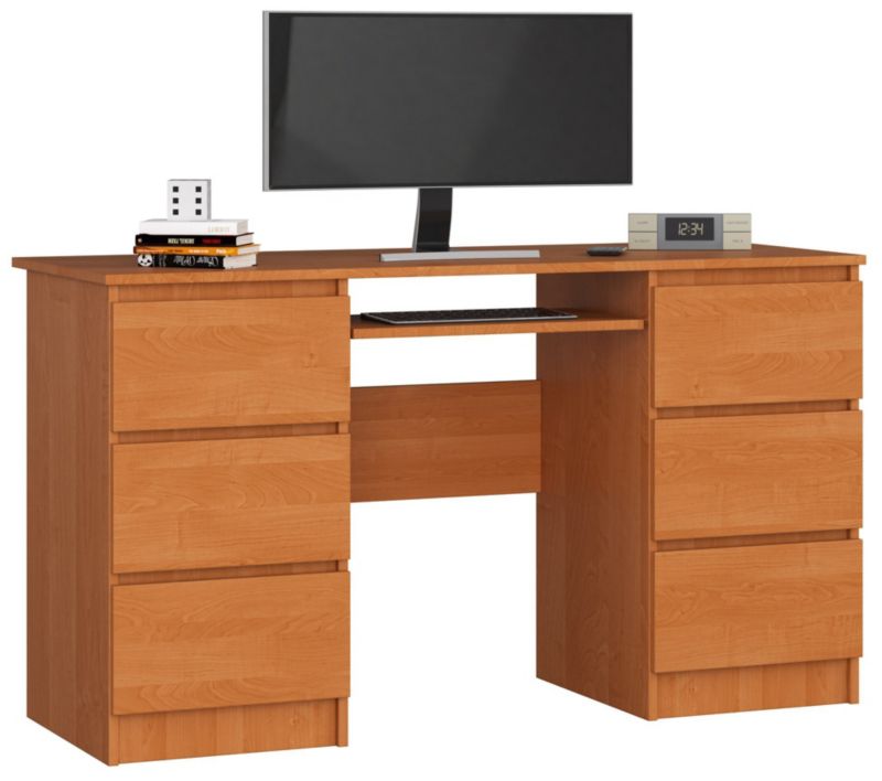 Akord A11 Olše počítačový stůl 135 cm 6 zásuvek Olše matná barva 135x50x77 cm 1 ks.