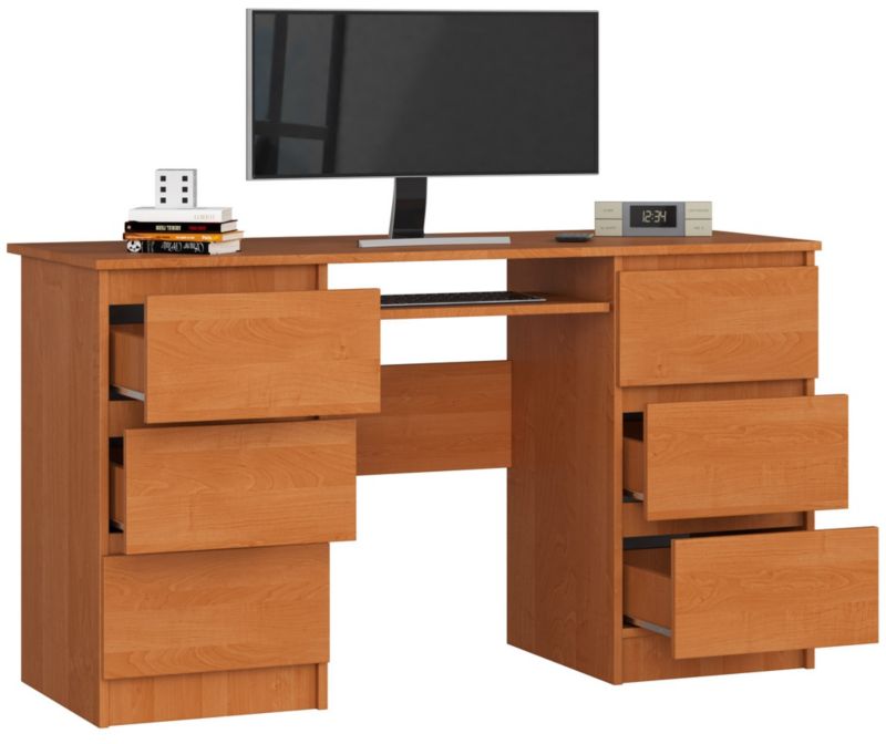 Akord A11 Olše počítačový stůl 135 cm 6 zásuvek Olše matná barva 135x50x77 cm 1 ks.