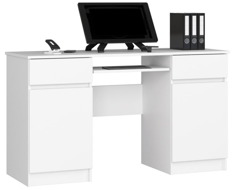 Akord A5 bílý počítačový stůl 135 cm 2 dvířka 2 zásuvky matná bílá barva 5 polic 135x50x77 cm 1 ks.