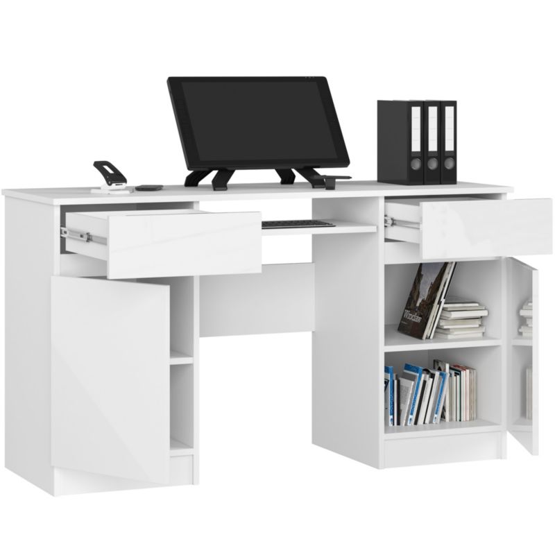 Akord A5 bílý počítačový stůl 135 cm 2 dvířka 2 zásuvky matná bílá barva 5 polic 135x50x77 cm 1 ks.