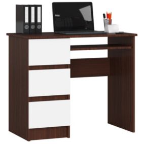 Biurko komputerowe Akord A6 Wenge 90 cm lewe 3 szuflady kolor Biały mat 1 półka 90x50x77 cm 1 szt.