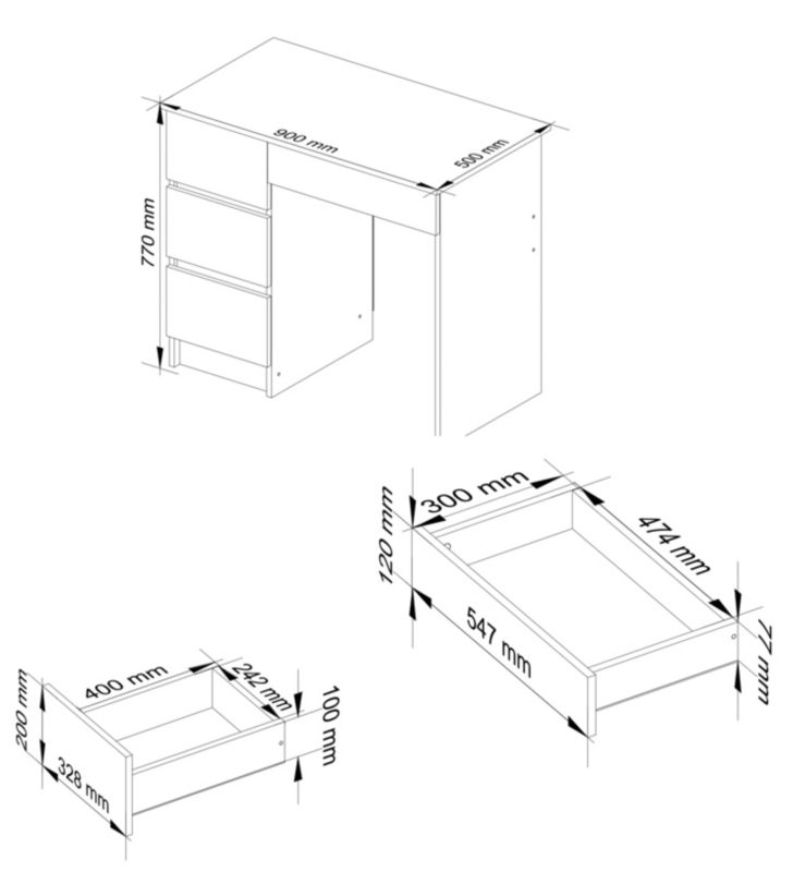Biurko komputerowe Akord A7 Białe 90 cm lewe 4 szuflady kolor Biały mat 90x50x77 cm 1 szt.
