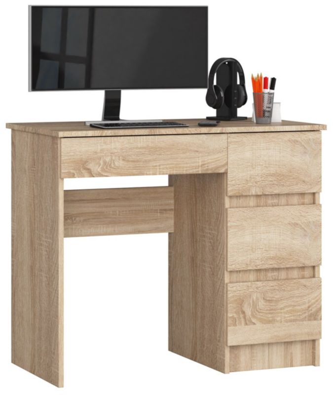 Počítačový stůl Akord A7, dub sonoma, 90 cm, pravý, 4 zásuvky, dub sonoma, mat, 90x50x77 cm, 1 ks.