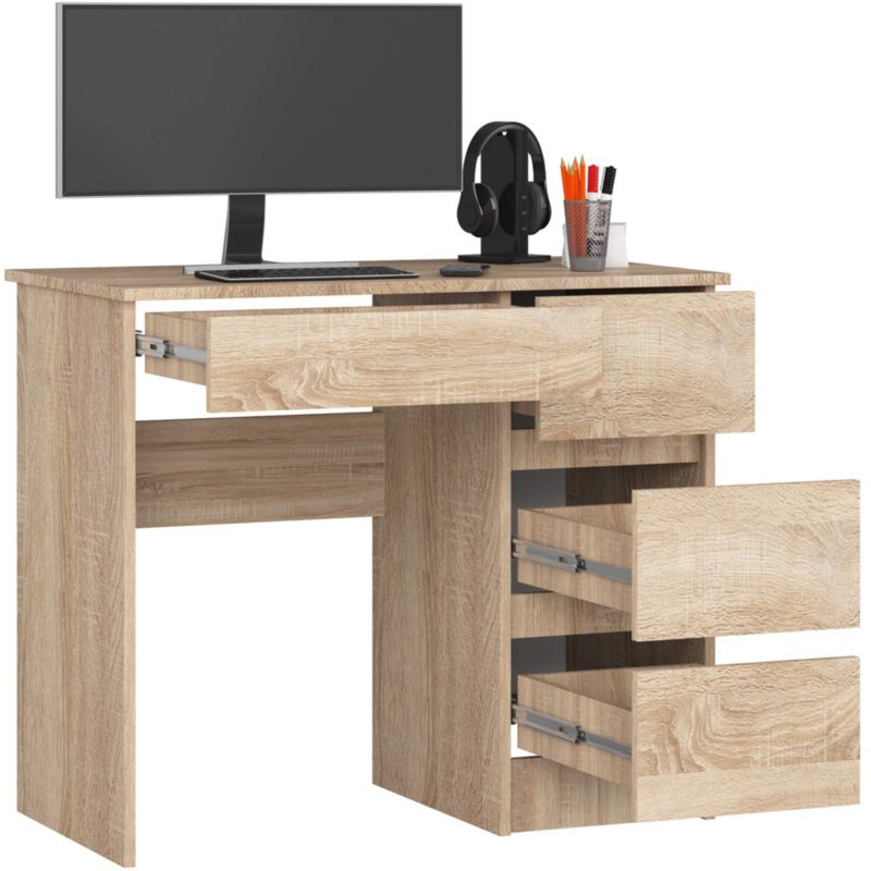 Počítačový stůl Akord A7, dub sonoma, 90 cm, pravý, 4 zásuvky, dub sonoma, mat, 90x50x77 cm, 1 ks.