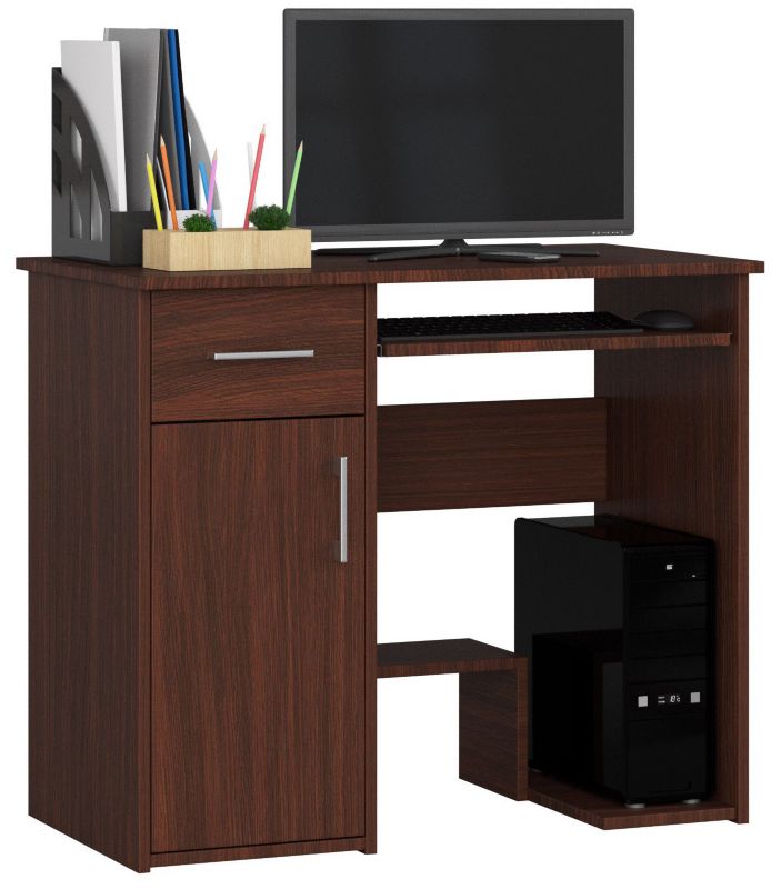 Biurko komputerowe Akord Jay Wenge 90 cm 1 drzwi 1 szuflada kolor Wenge mat 3 półki 90x50x74 cm 1 szt.
