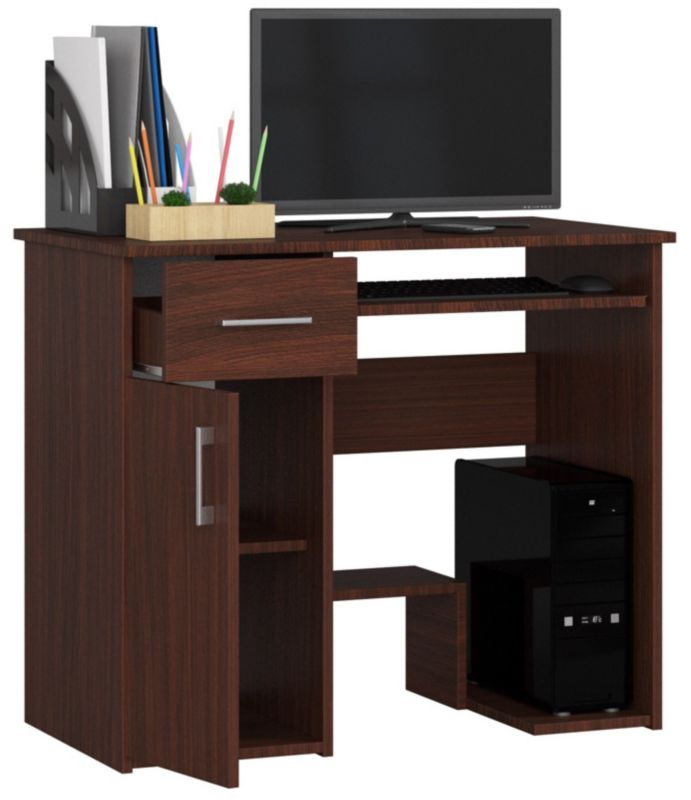 Biurko komputerowe Akord Jay Wenge 90 cm 1 drzwi 1 szuflada kolor Wenge mat 3 półki 90x50x74 cm 1 szt.