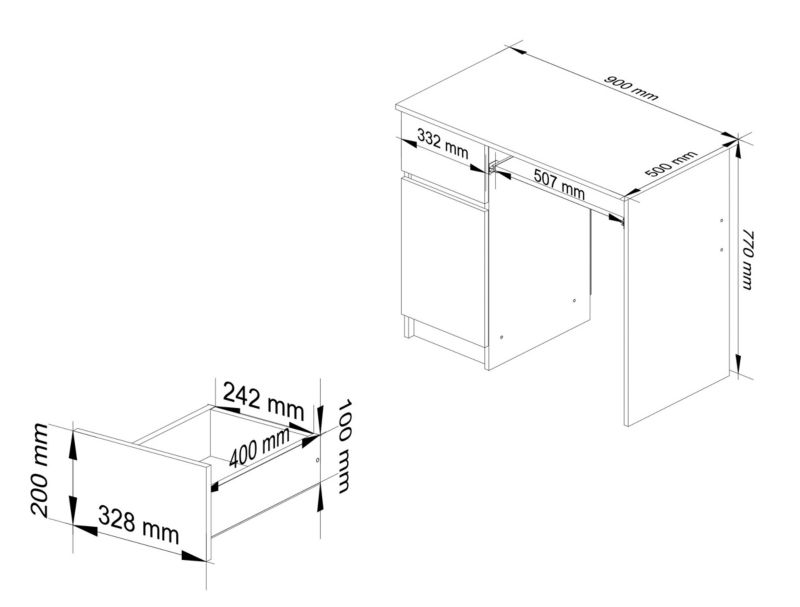 Biurko komputerowe Akord Piksel Białe 90 cm lewe 1 drzwi 1 szuflada kolor Biały mat 3 półki 90x50x77 cm 1 szt.