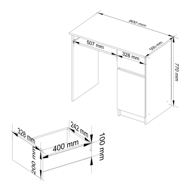 Biurko komputerowe Akord Piksel Białe 90 cm prawe 1 drzwi 1 szuflada kolor Biały mat 3 półki 90x50x77 cm 1 szt.