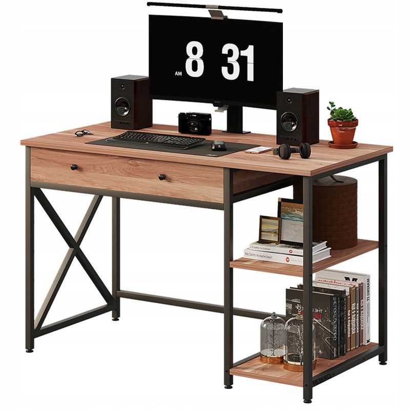 Biurko komputerowe Muvu loft industrialne jasny brąz z szufladą i półkami 120 cm 1 szt