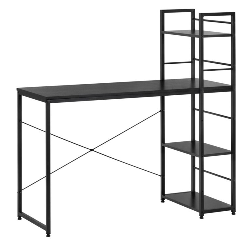 Springos průmyslový kovový psací stůl s policemi, počítačový stůl 120x64x122 cm černý 1 ks.