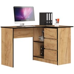 Biurko narożne Akord B16 Dąb Craft 124 cm prawe 3 szuflady kolor Dąb Craft mat 2 półki 124x85x77 cm 1 szt.