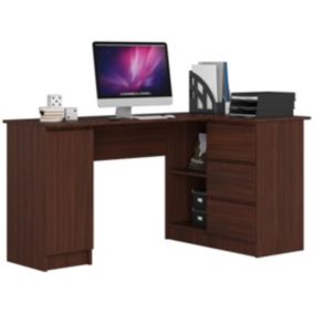 Biurko narożne Akord B20 Wenge 155 cm prawe 1 drzwi 3 szuflady kolor Wenge mat 4 półki 155x85x77 cm 1 szt.