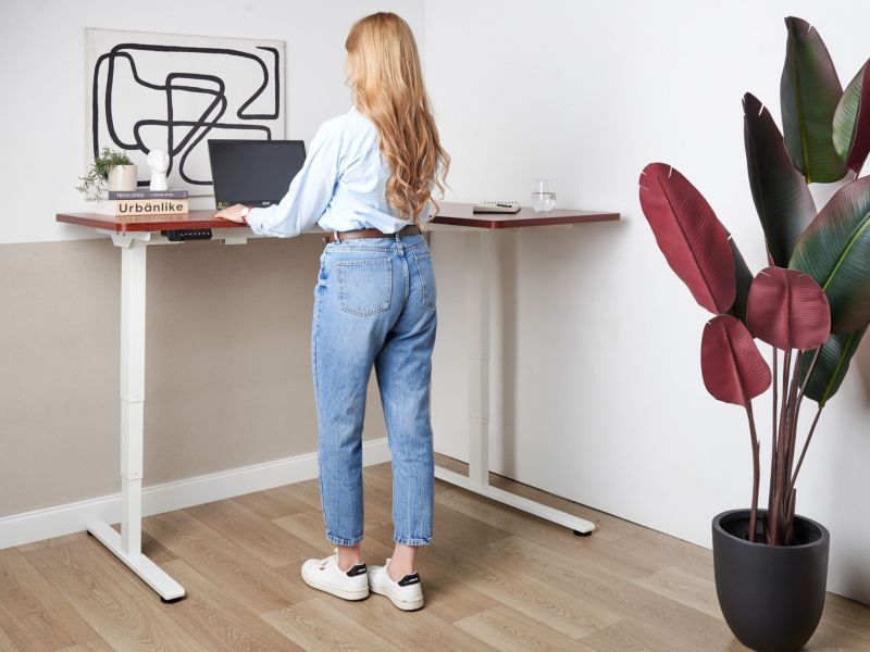 Biurko narożne lewe regulowane elektrycznie 160 x 59 cm ciemnobrązowe z białym Destines 1 szt.