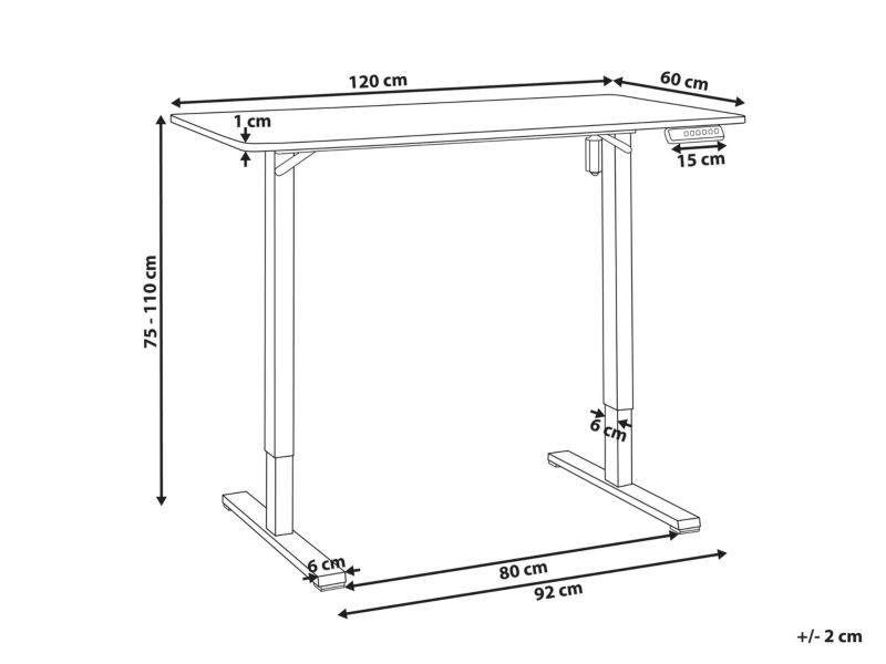 Biurko regulowane elektrycznie 120 x 60 cm czarne z ciemnobrązowym Tavares 1 szt.