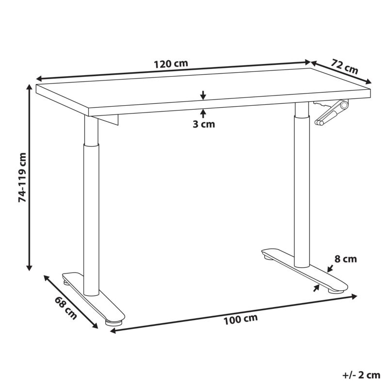 Biurko regulowane manualnie Destinas 120 cm 72 cm Brązowy/ czarny 1 szt.