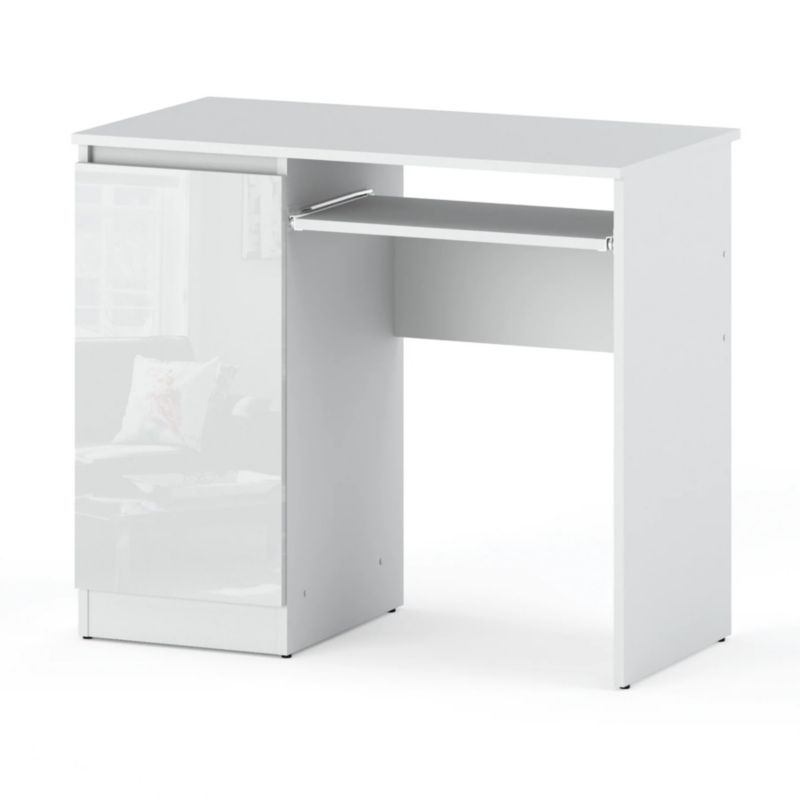 Biurko Stiv-Meble HIT 1 Drzwi 2 Półki Biurko Komputerowe 90Cm Biały Mat Biały Połysk 90X50X77 Cm 1 Szt.
